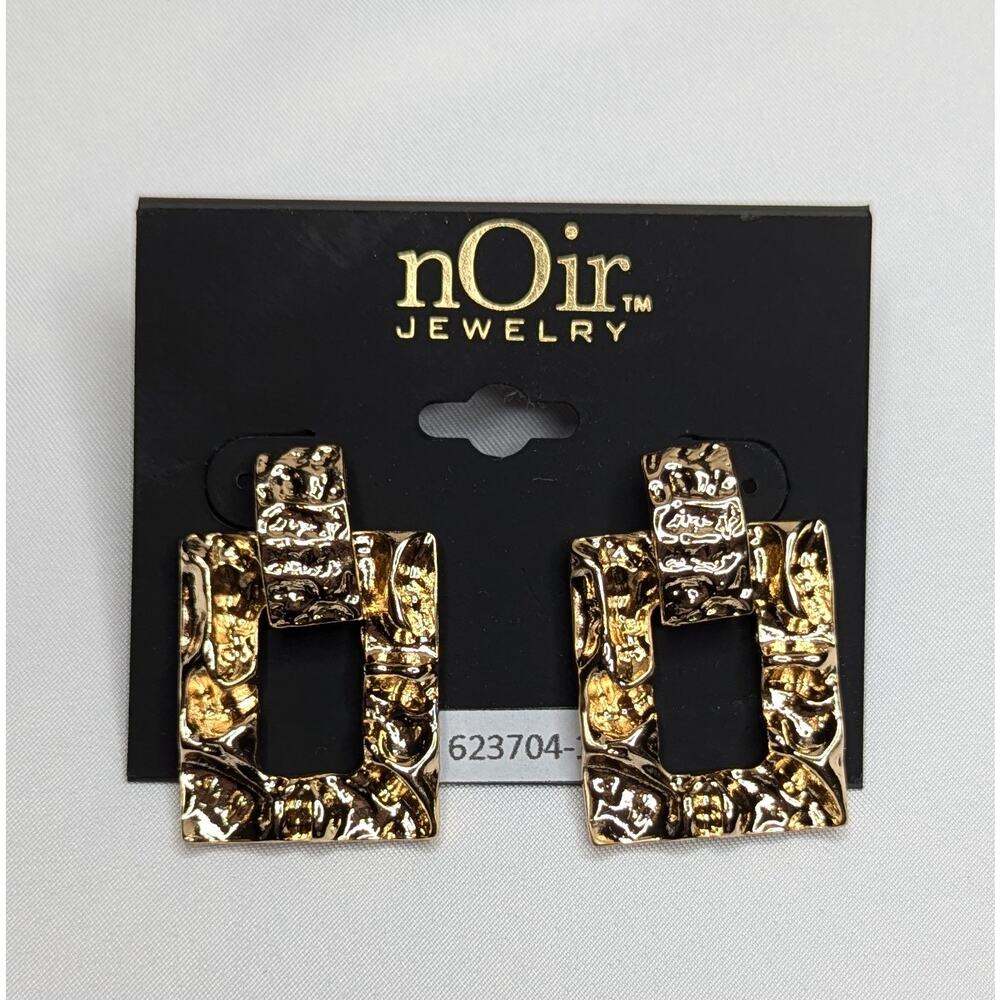 nOir Chunky Gold Hammered Square Drop Earrings - Picture 7 of 7